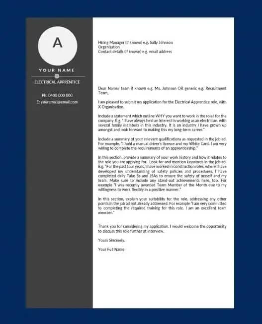 cover letter for electrical apprenticeship