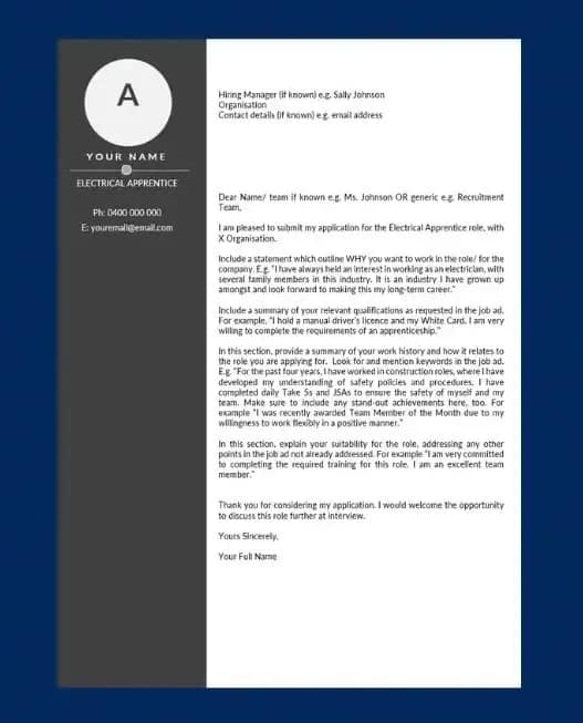 cover letter for electrical apprenticeship