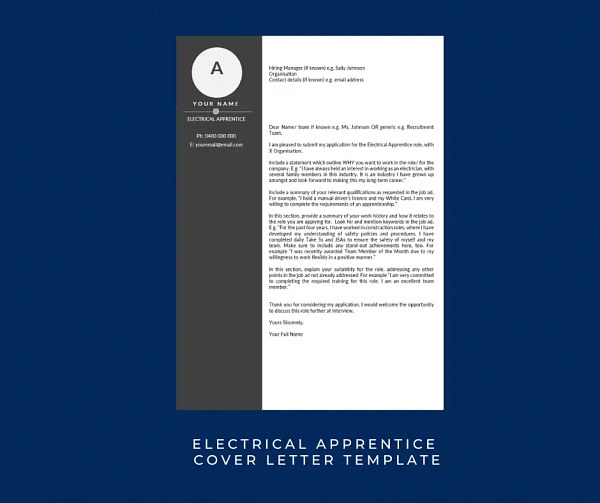 cover letter for electrical apprenticeship