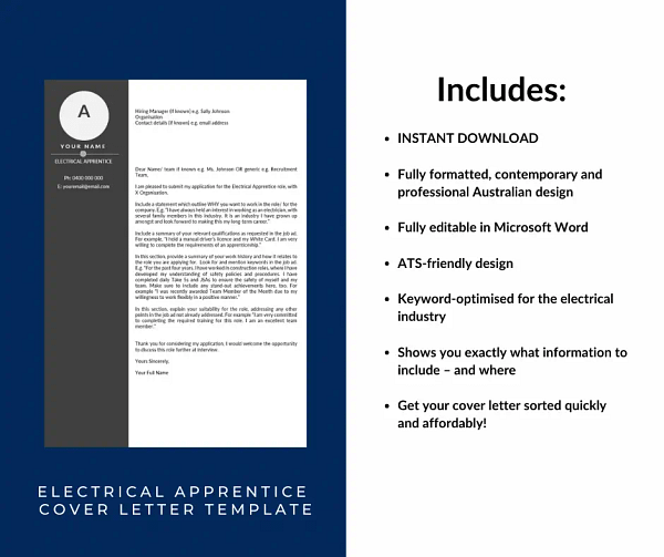 image specifying what's included in the electrical apprentice cover letter template
