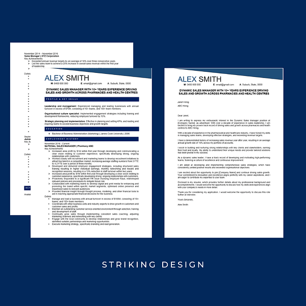 image of the STRIKING executive resume writing service and cover letter design