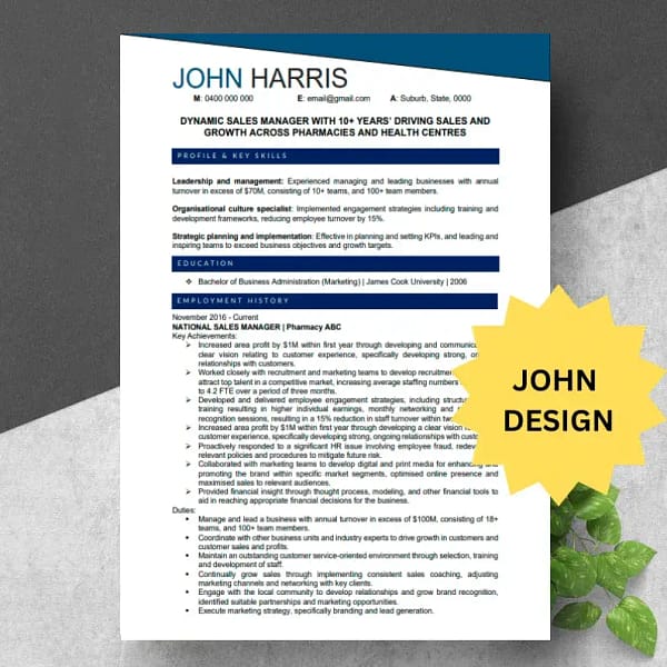 shows what the John resume looks like