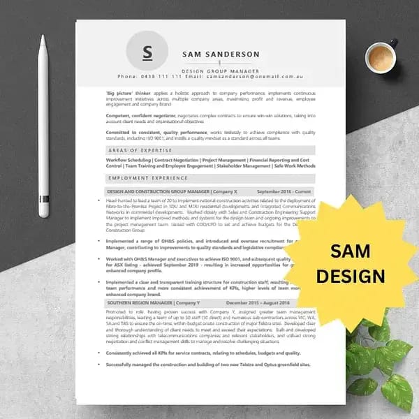shows what the Sam resume looks like