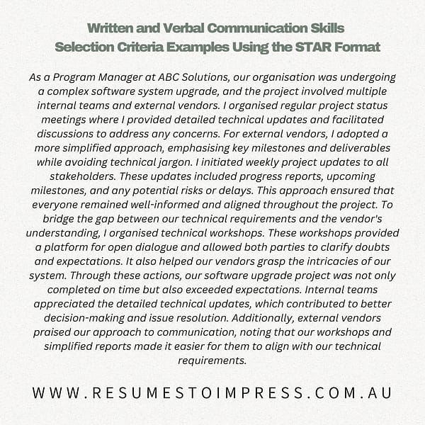 written and verbal communication skills selection criteria examples