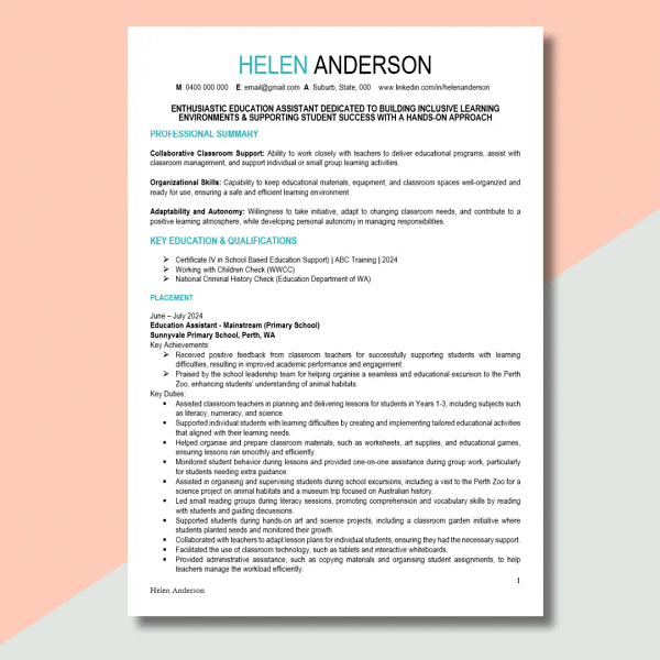 education assistant resume template