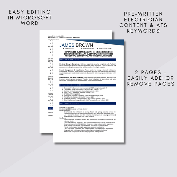 Australian electrician resume template