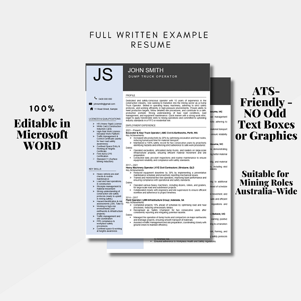 mining resume template example