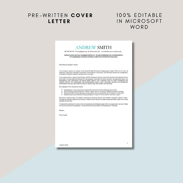 social work cover letter template