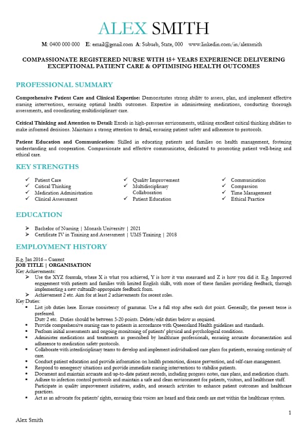 nurse resume template