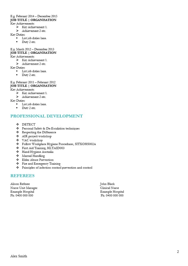 nurse resume template