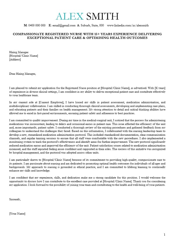 nursing cover letter template