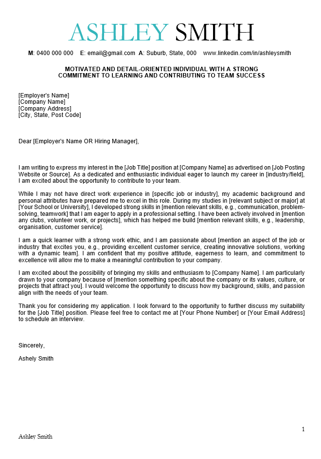 cover letter template no experience