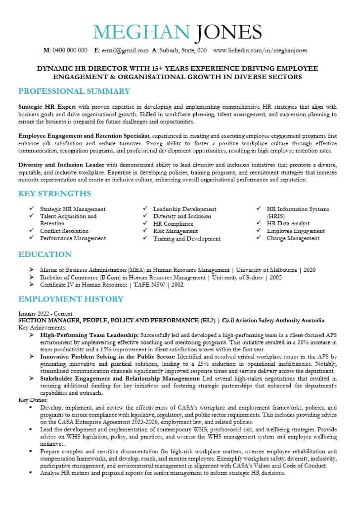 HR executive resume template