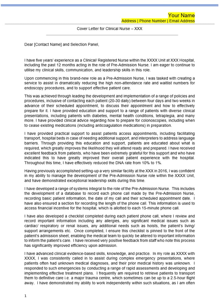 QLD Health cover letter example