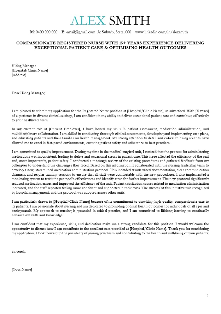 nursing cover letter australia