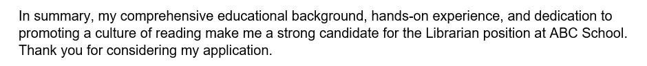 image of the concluding paragraph of a cover letter addressing selection criteria
