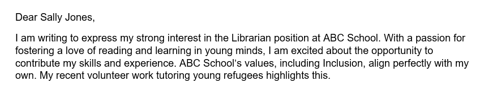 image of the opening paragraph of a cover letter addressing selection criteria