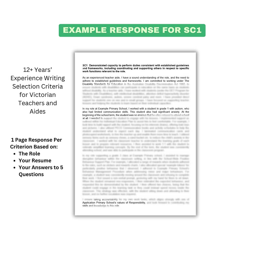 Example Key Selection Criteria Responses for Teacher Aides in Victoria